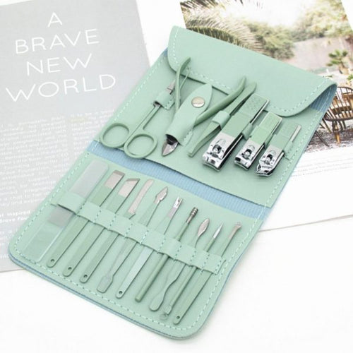 16 Pcs Manicure & Pedicure Kit – Stainless Steel Nail Care & Grooming Set with Travel Case(Random colour)