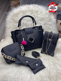 Chic Women's Leather Hand Bag Set - 5 Pcs in Blue