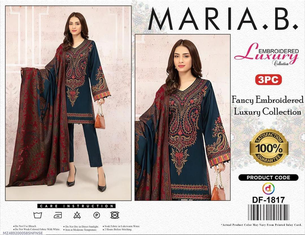3 Pcs Women's Unstitched Khaddar Embroidered Suit