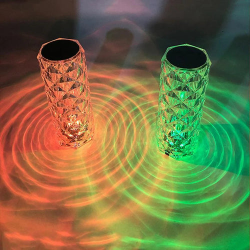 16 Colors Crystal Rose Touch Lamp – USB Rechargeable Acrylic Bedside Table Lamp with Remote