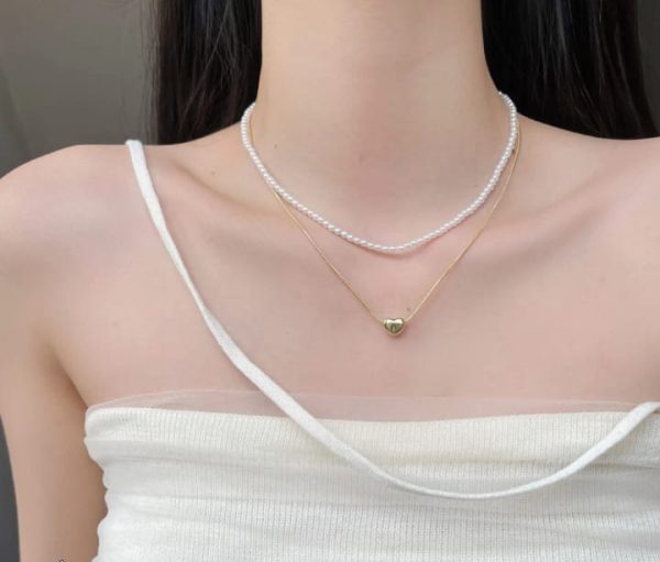 Elegant Double Layer Heart Pearl Pendant Necklace – Women’s Party Jewelry & Gift Accessory